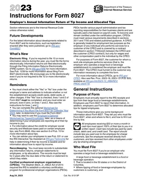 Form 8027 Instructions For Accurate Annual Information Return