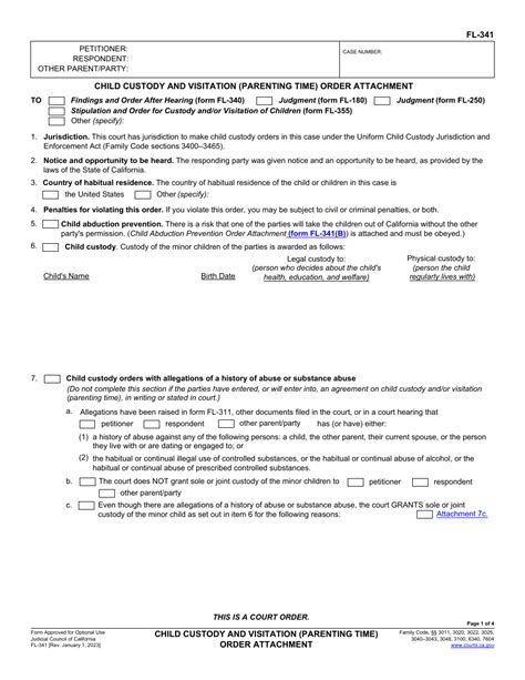 Form Fl-341(D): California Judicial Council Attachment To Judgment