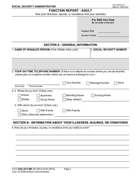 Form Ssa-3373: Functional Report For Disability Claims