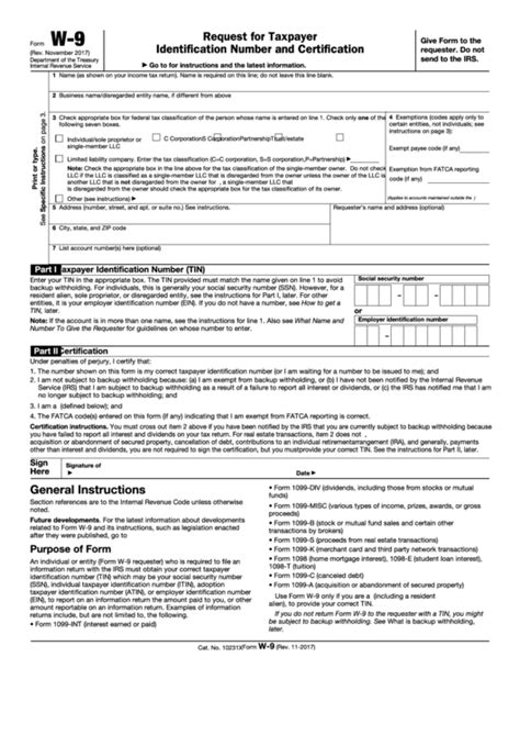 Form W-9 2017 Printable Template And Instructions