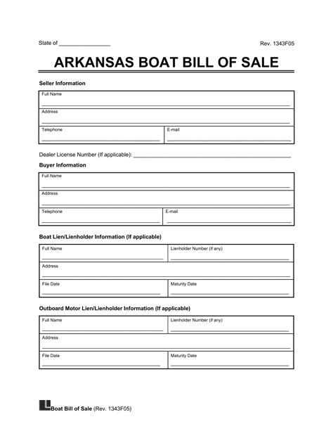 Free Arkansas Boat Bill Of Sale Form Download