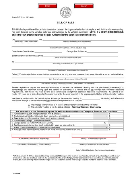 Free Bill Of Sale Form T-7 Template And Guide