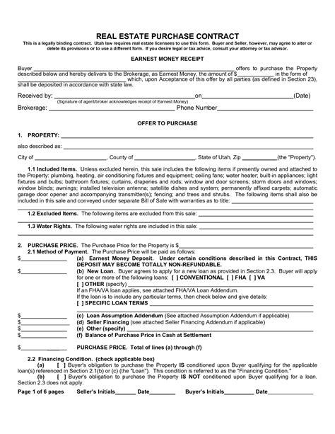 Free Blank Real Estate Purchase Agreement Form Template