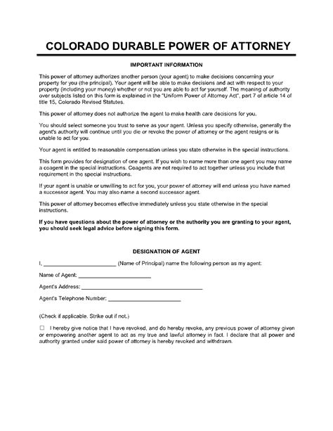 Free Colorado Durable Power Of Attorney Form Download