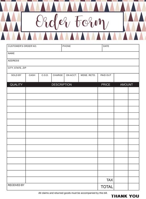 Free Custom Order Form Template For Instant Printing