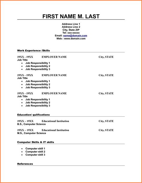 Free Fill In The Blank Resume Form Template Download