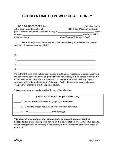 Free Georgia Limited Power Of Attorney Form Template