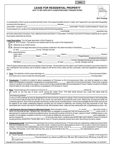 Free Georgia Rental Agreement Form Template Download