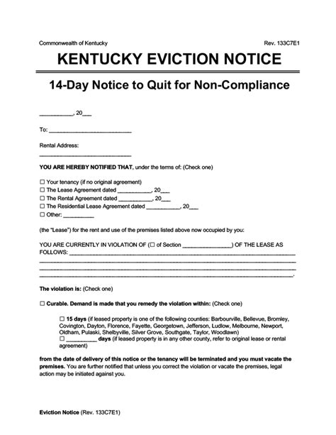 Free Kentucky Eviction Notice Form Template Download