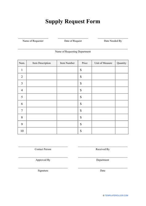 Free Office Supply Request Form Template Download