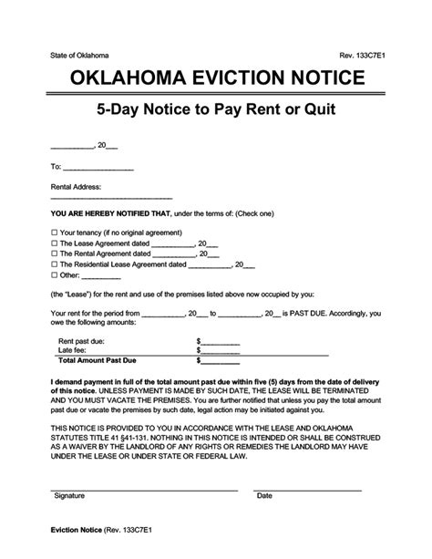 Free Oklahoma Eviction Notice Form Download