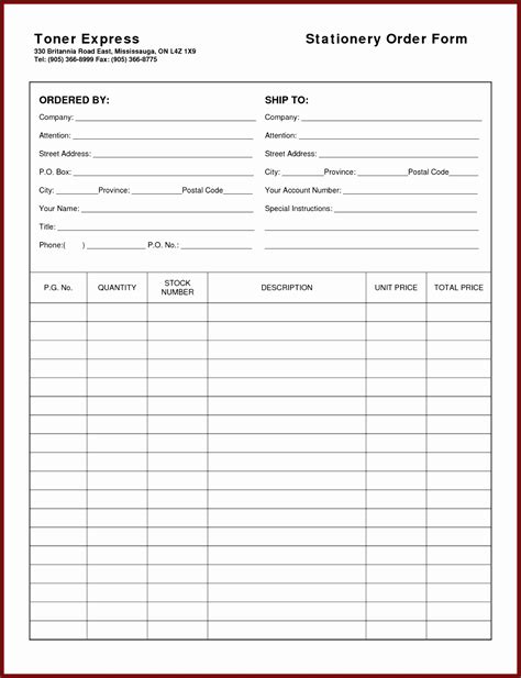 Free Order Form Template In Excel Download