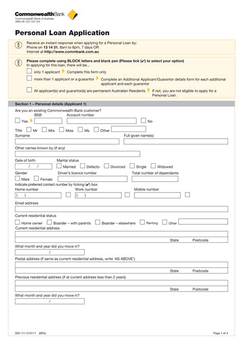 Free Personal Loan Application Form Template Download