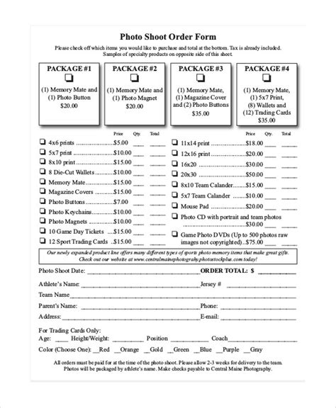 Free Photography Order Form Template In Microsoft Word