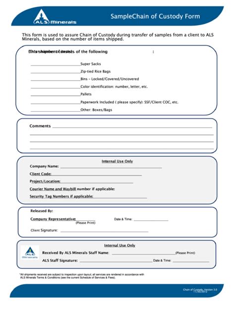 Free Printable Chain Of Custody Form Template Download