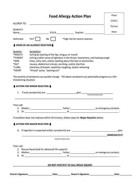 Free Printable Food Allergy Alert Form Template