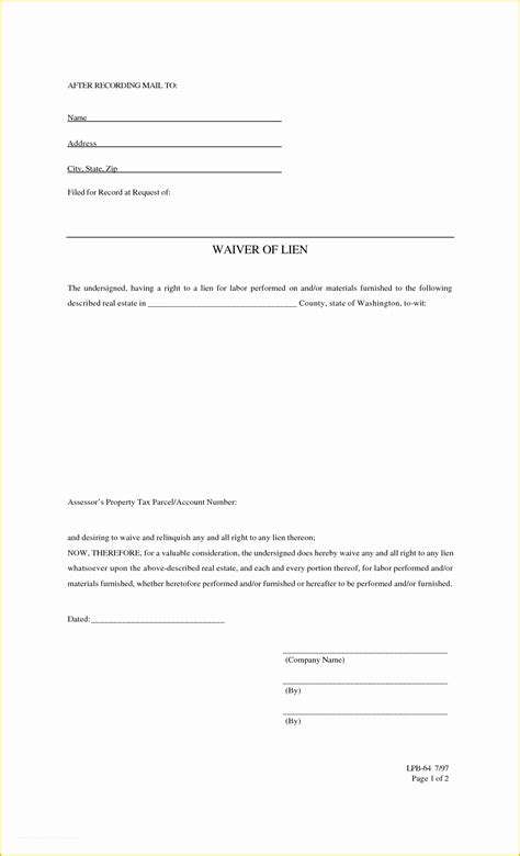 Free Printable Lien Waiver Form Download Template