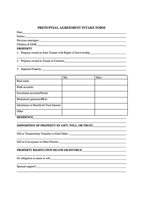 Free Printable Prenuptial Agreement Form Template