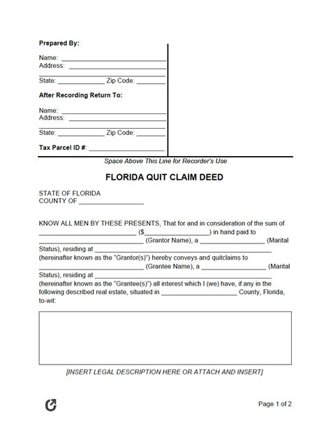 Free Printable Quit Claim Deed Form Florida Template