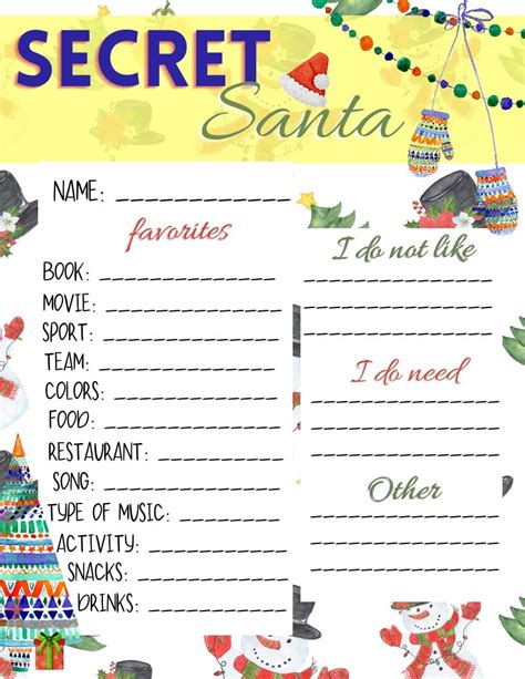 Free Printable Secret Santa Forms For Holiday Fun