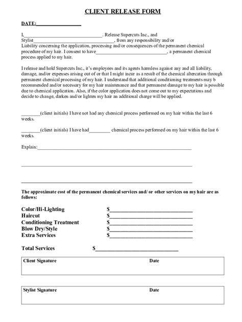 Free Salon Chemical Release Form Template And Guide