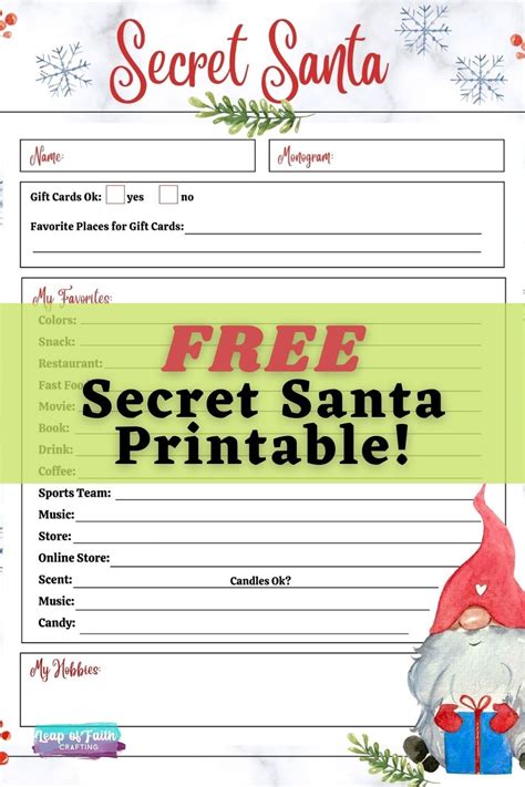 Free Secret Santa Form Printable Template