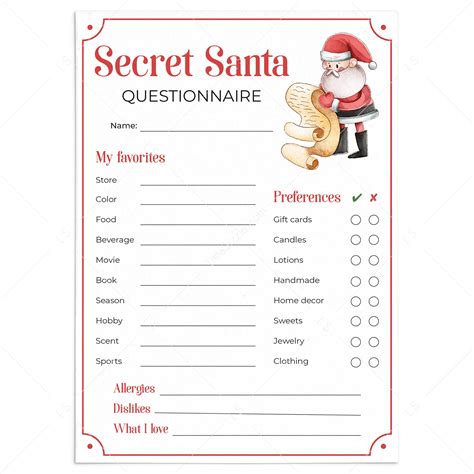 Free Secret Santa Form Printable Template For Holiday Parties