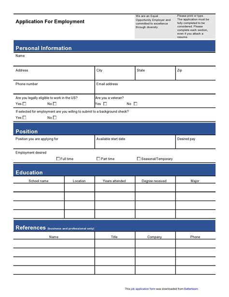 Free Simple Job Application Form Templates To Download