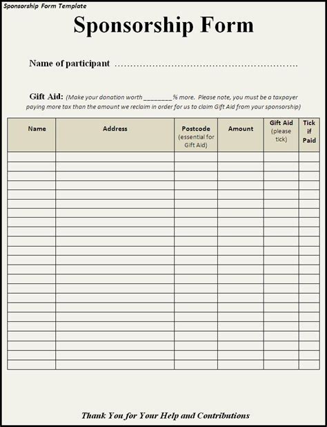 Free Sponsorship Form Template Word Download