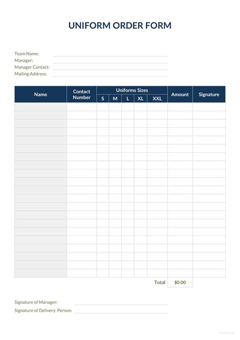 Free Uniform Order Form Template In Microsoft Word