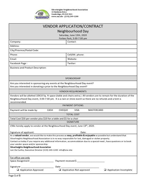 Free Vendor Application Form Template Download