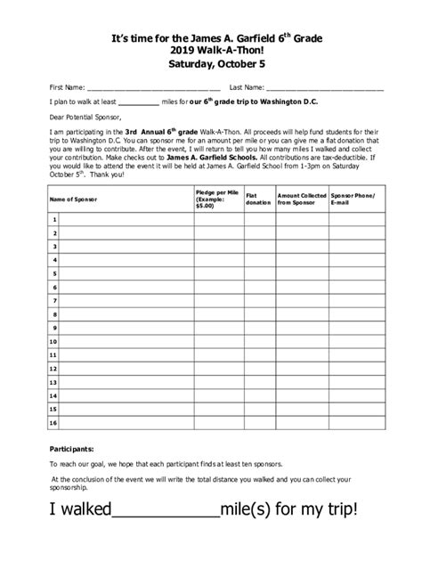 Free Walk-A-Thon Pledge Form Template Download