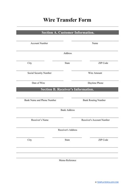 Free Wire Transfer Form Template For Word Download