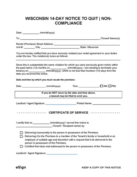 Free Wisconsin Notice To Vacate Form Download