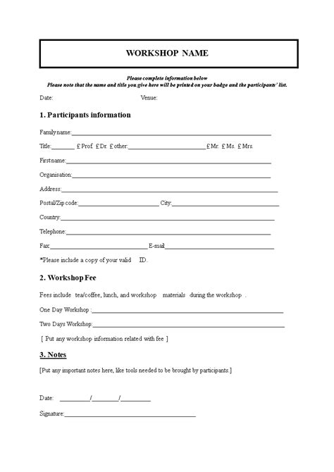 Free Workshop Registration Form Template Word Download