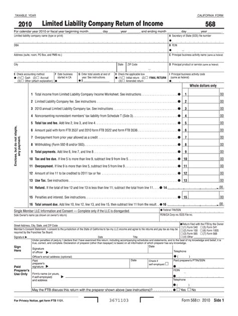 Ftb Form 568: California S Corporation Franchise Tax Return