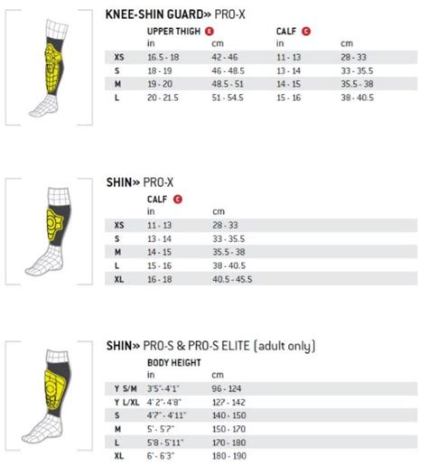 G Form Shin Guards Size Chart Guide