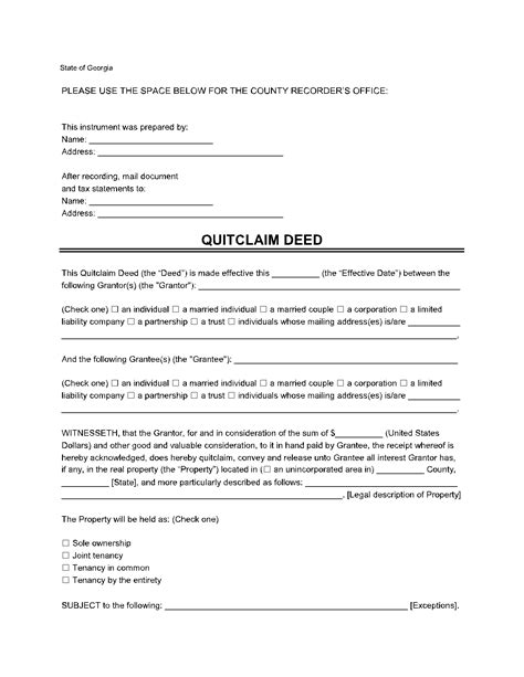 Ga Quitclaim Deed Form: A Guide To Easy Transfers