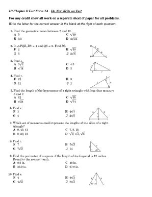 Geometry Chapter 8 Test Form 2a Answer Key