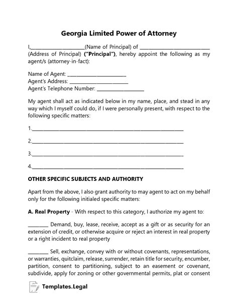 Georgia Free Power Of Attorney Form Template