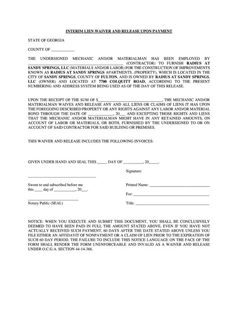 Georgia Interim Lien Waiver Form: A Quick Guide