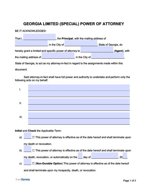 Georgia Power Of Attorney Form - Free Download Template