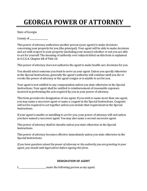 Georgia Power Of Attorney Form: 5 Essential Details