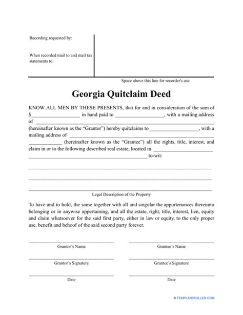 Georgia Quitclaim Deed Form Free Download