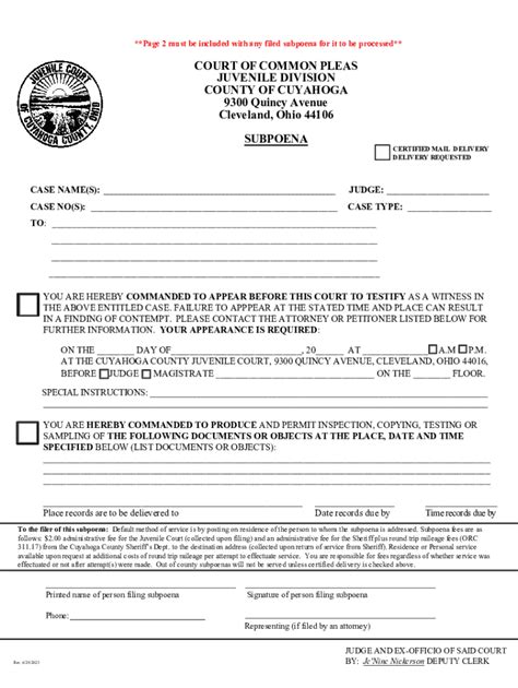 Get A Cuyahoga County Subpoena Form: Easy Guide