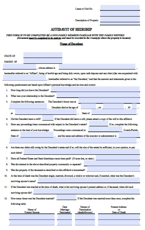 Get A Free Louisiana Affidavit Of Heirship Form Now