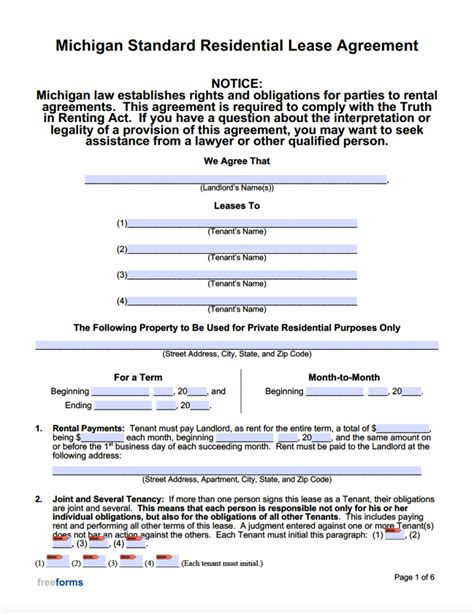 Get A Free Michigan Rental Lease Agreement Form