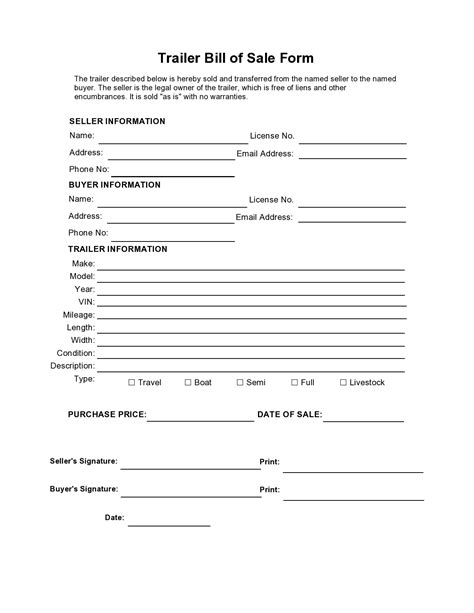 Get A Free Trailer Bill Of Sale Form Template