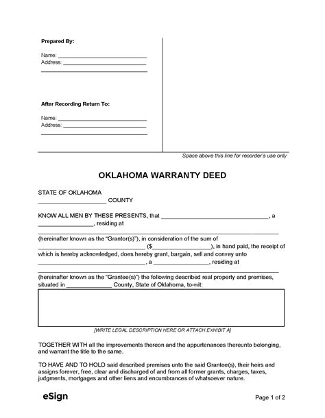 Get Free Oklahoma Warranty Deed Form Instant Download