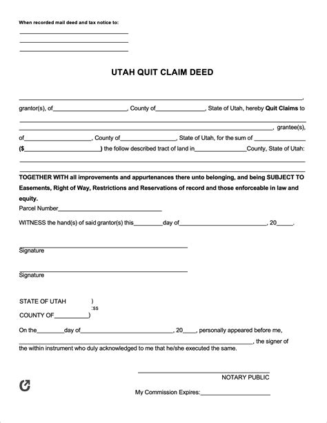 Get Free Utah Quit Claim Deed Form Easily